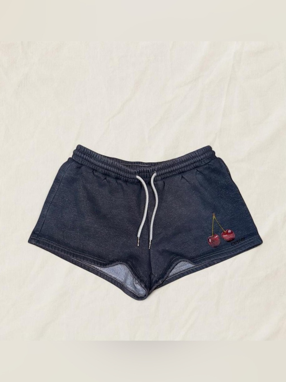 Edikted Black Drawstring Athletic Shorts with Cherry Patch